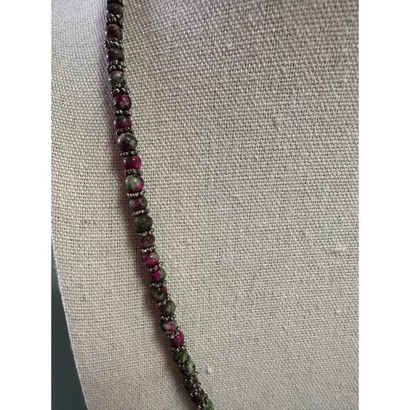 Artisan Natural Stone Beaded Necklace: Ruby in Zoisite & Heart Toggle - Picture 4 of 6